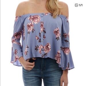 ASTR the Label Amelia Off the Shoulder Top- Periwinkle Floral